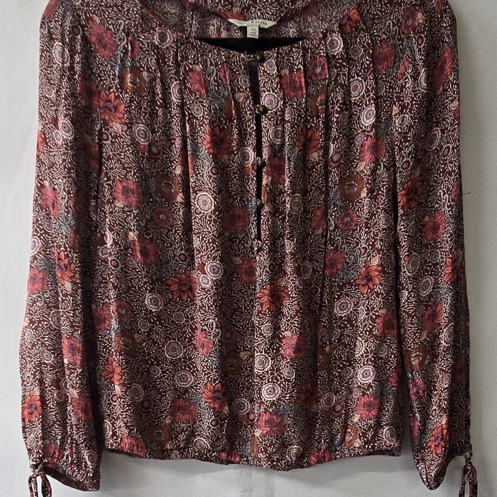 Lucky Brand Red and Brown Floral Blouse